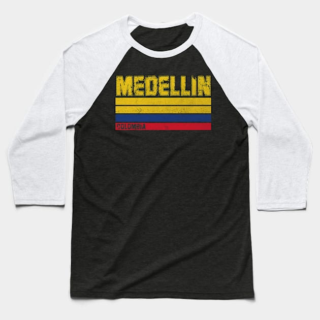 Medellin Vintage Columbia Flag Municipality Baseball T-Shirt by Print-Dinner